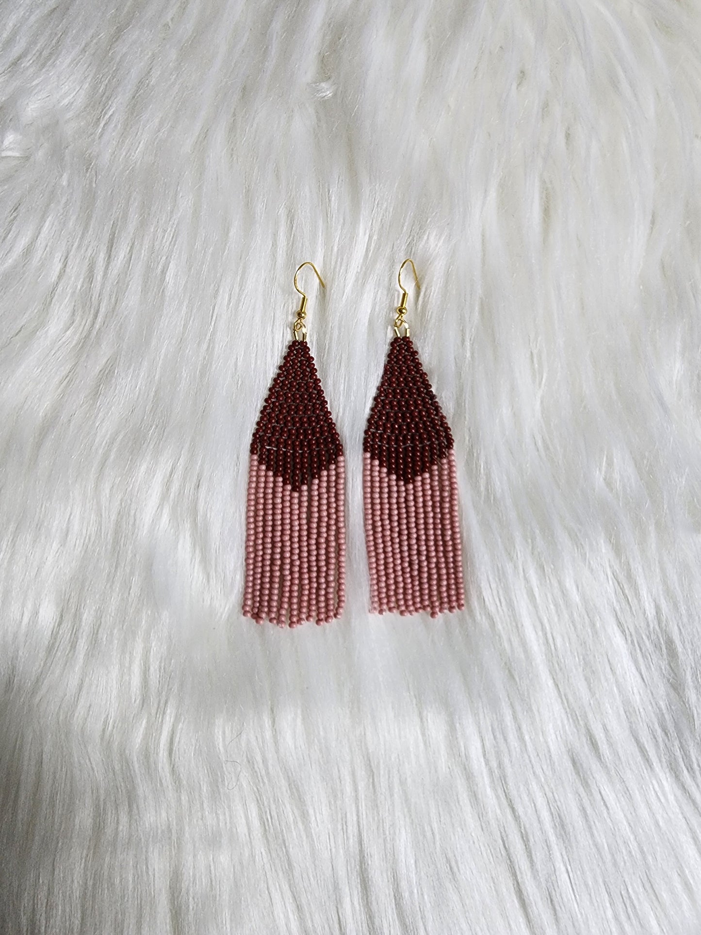 Straight Fringe Earrings - Red/Pink