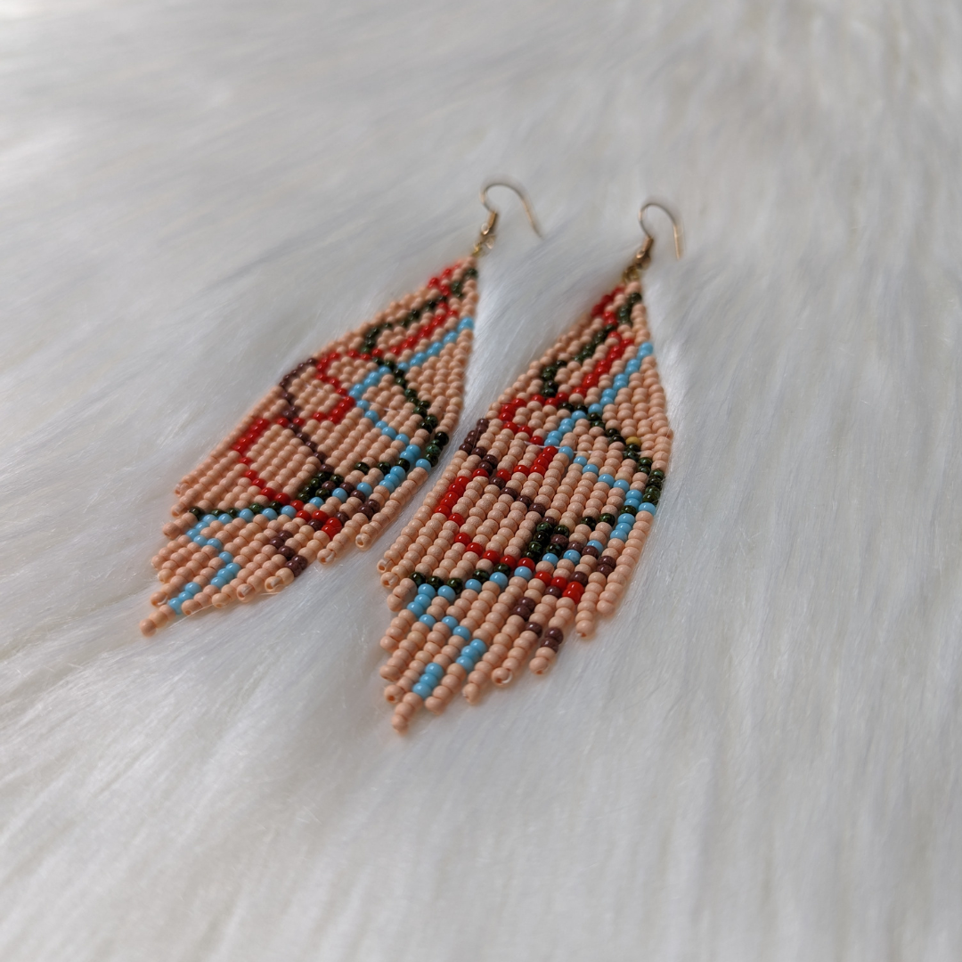 Ribbon Fringe Earrings - Coral