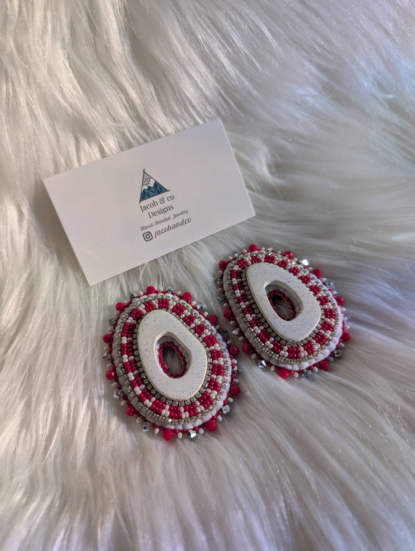 White and Red Earrings