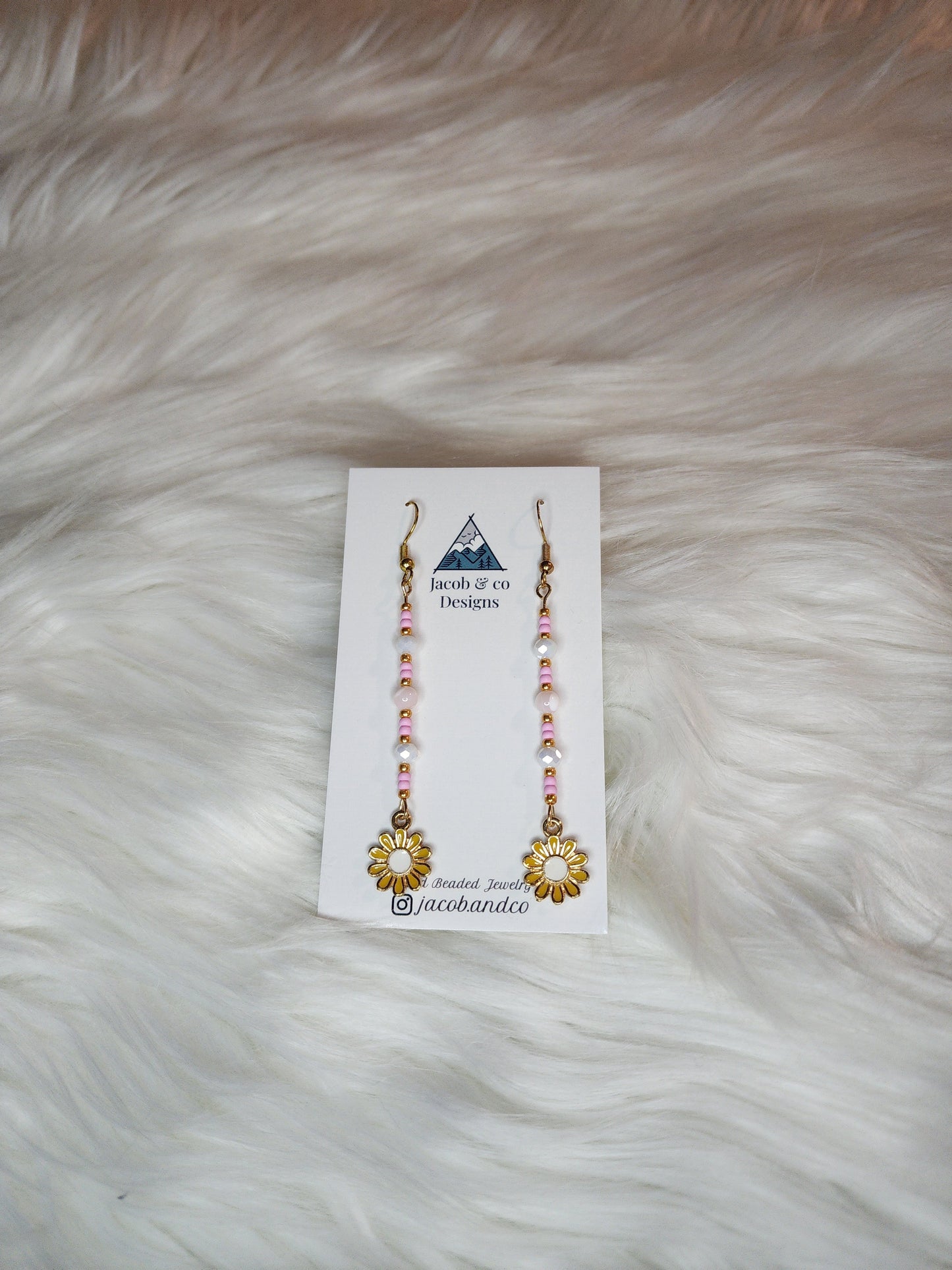 Straight Pin earrings - Pink flower