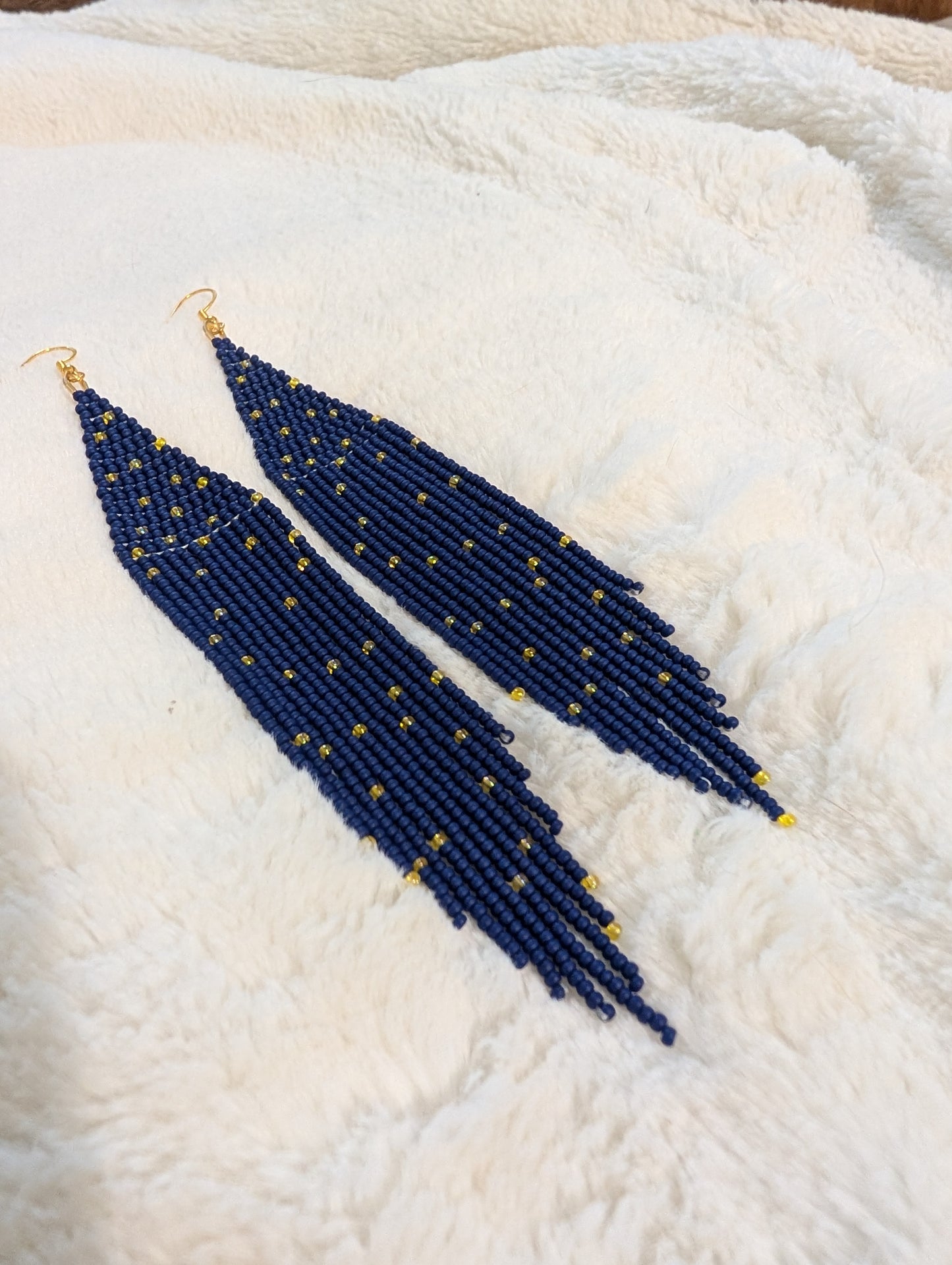 Fringe Earrings - Navy & gold