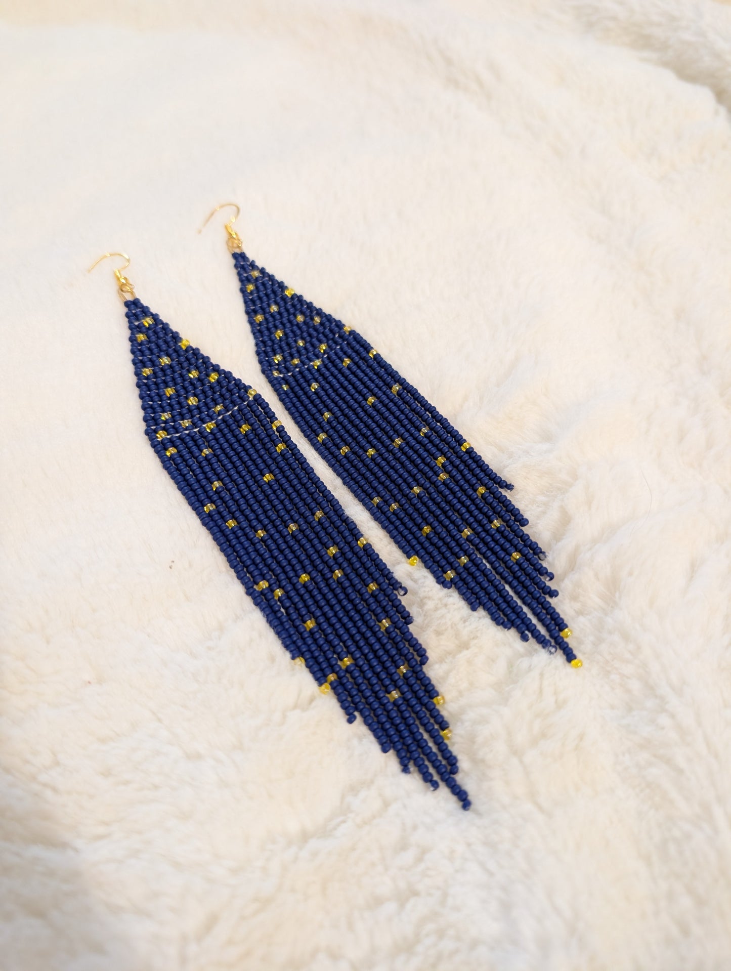 Fringe Earrings - Navy & gold